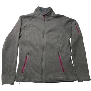 Eddie Bauer Womens Large Jacket Full Zip Heathered Gray Pink Cotton Sweatshirt